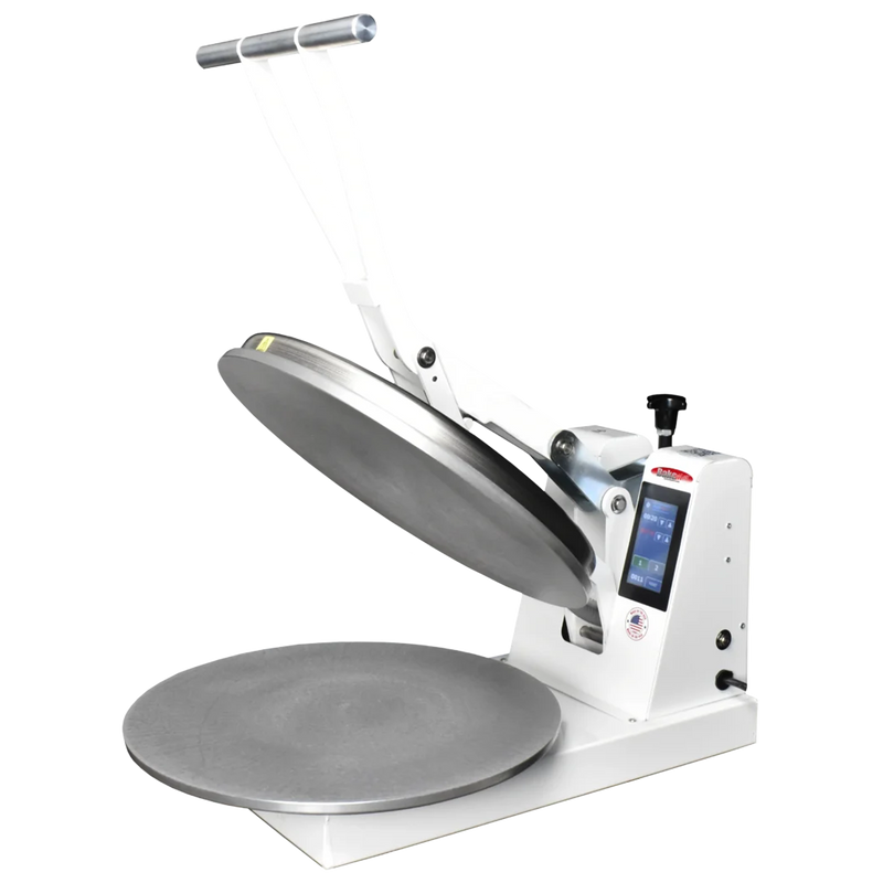 BakeMax BMDM18 Commercial Countertop 18" Manual Clamshell Pizza Dough Press.