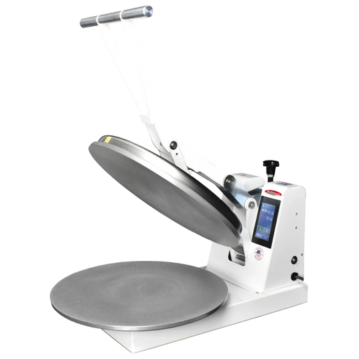 BakeMax BMDM18 Commercial Countertop 18" Manual Clamshell Pizza Dough Press.