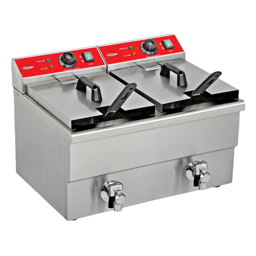 BakeMax BMFE020 Double Mini Electric Fryer | 12L Countertop Stainless Steel.