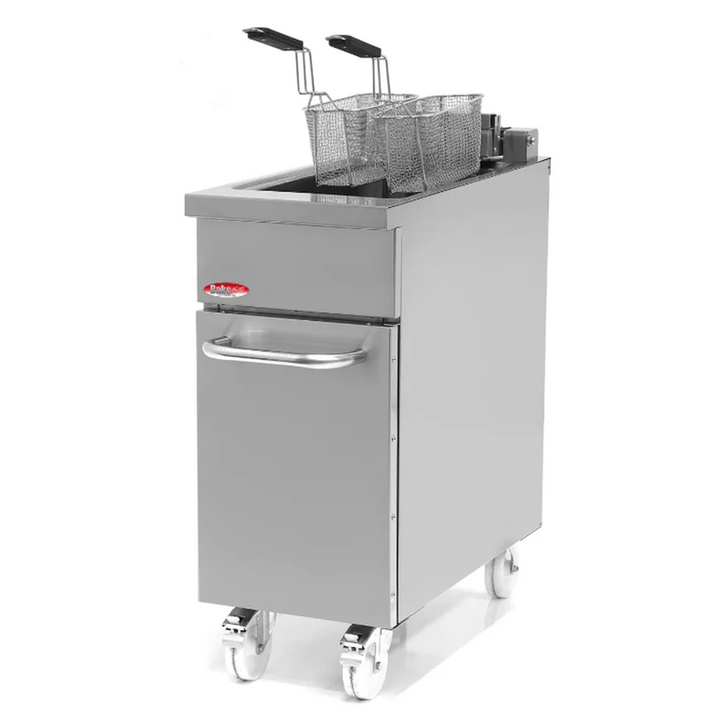 BakeMax BMPLS7FE020 22L / 50lbs Commercial Electric Floor Fryer with Lift-Up Elements.