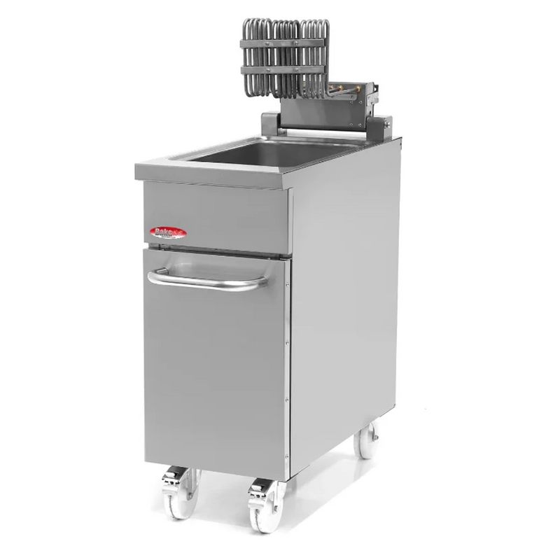 BakeMax BMPLS7FE020 22L / 50lbs Commercial Electric Floor Fryer with Lift-Up Elements.