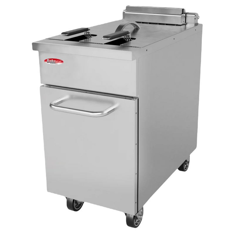 BakeMax BMPLS7FE020 22L / 50lbs Commercial Electric Floor Fryer with Lift-Up Elements.