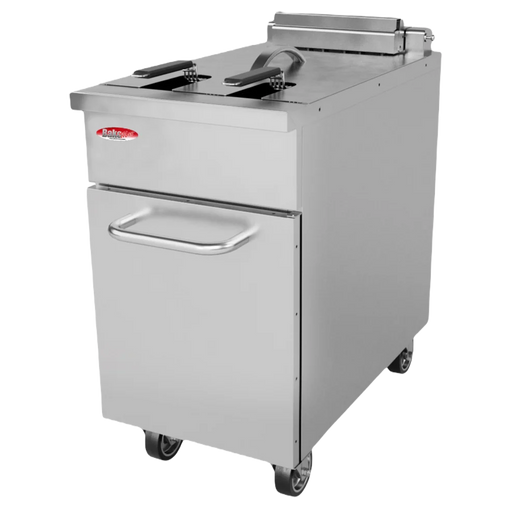 BakeMax BMPLS7FE020 22L / 50lbs Commercial Electric Floor Fryer with Lift-Up Elements.
