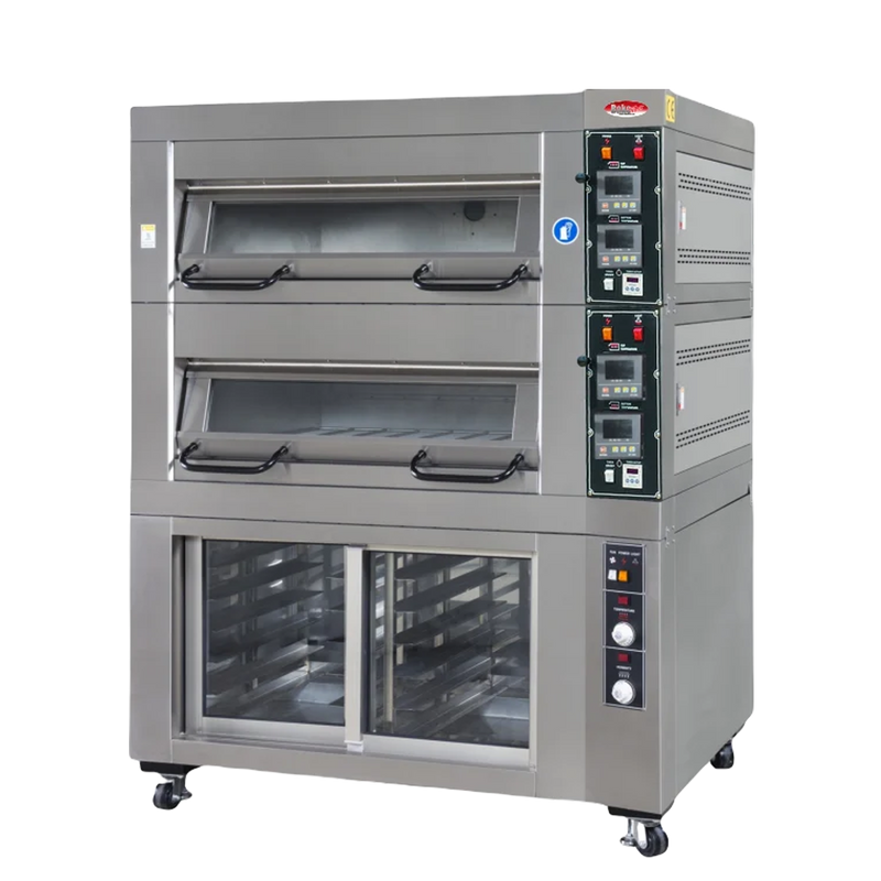 BakeMax BMSD002 Two Deck One Pan Wide Electric Artisan Stone Deck Oven.