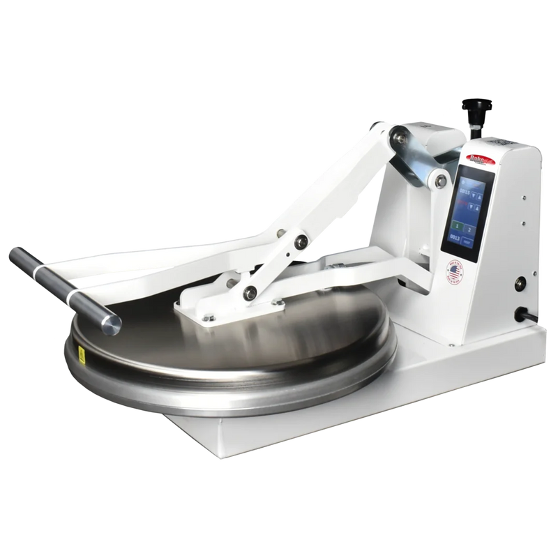 BakeMax BMDM18 Commercial Countertop 18" Manual Clamshell Pizza Dough Press.