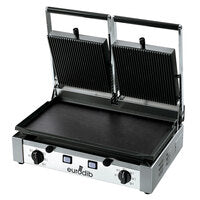 Eurodib Double Panini Grill Bottom Flat Top Ribbed 220 V - PDL3000220